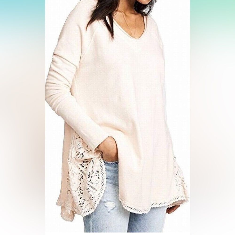 Free People Women's No Frills Lace-Inset Pullover Sweater Size Small